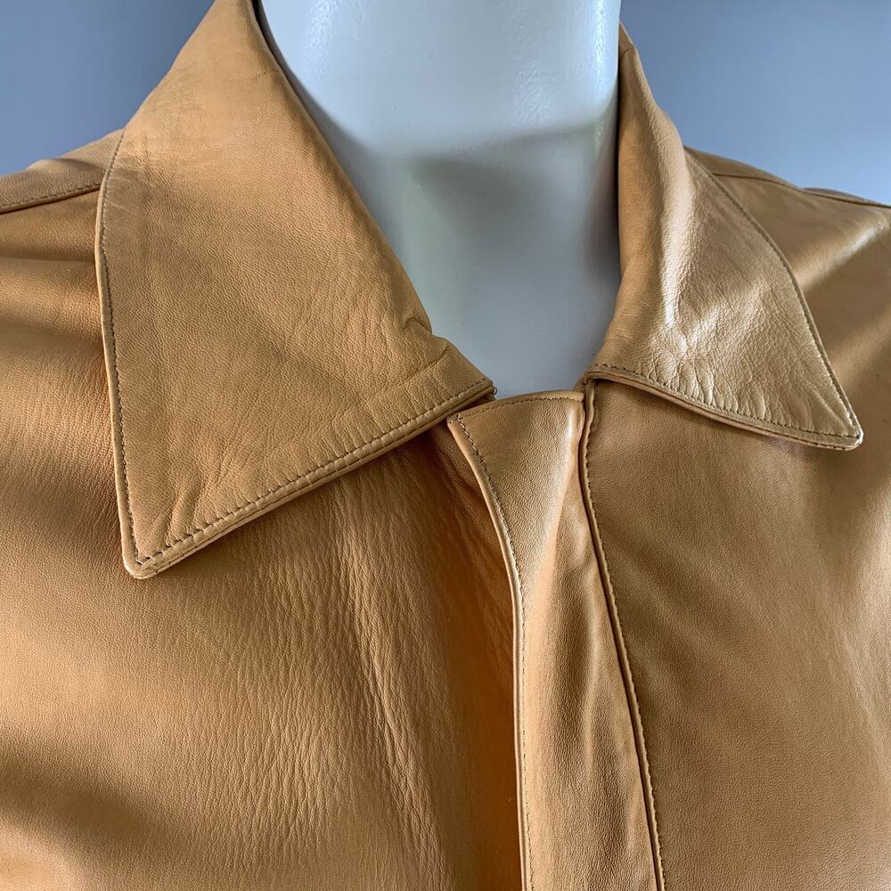 SCUOLA DEL CUOIO Size XL Camel Leather Bomber Jacket - Picture 2 of 6